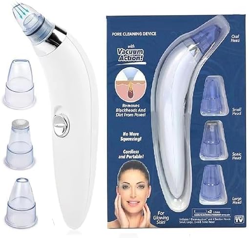 BELOXY 4 In 1 Multi-Function Blackhead Whitehead Extractor Remover Device Facial Cleansing Tool,Skin Cleaner,Pimple Removal Tool,Acne Pimple Pore Cleaner Vacuum Suction Tool For Men & Women (White)
