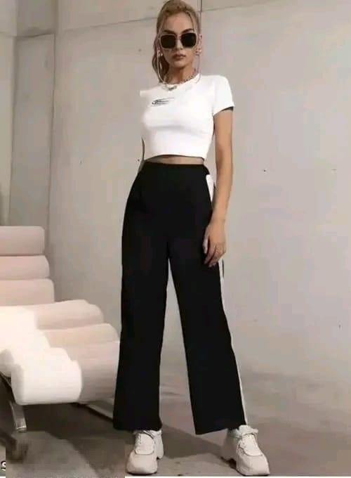 Women's Hight Waist Wide-Leg Jogger Pant Black & White Stripe - GLIMMER 