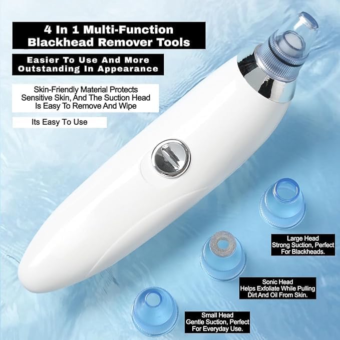BELOXY 4 In 1 Multi-Function Blackhead Whitehead Extractor Remover Device Facial Cleansing Tool,Skin Cleaner,Pimple Removal Tool,Acne Pimple Pore Cleaner Vacuum Suction Tool For Men & Women (White)