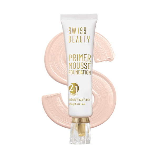 Swiss Beauty Primer Mousse Foundation Weightless Smooth & Velvet Touch, Face Makeup, Rose Blush, 30ml - GLIMMER 
