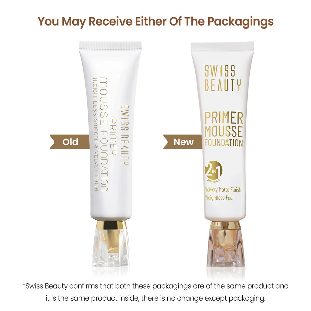 Swiss Beauty Primer Mousse Foundation Weightless Smooth & Velvet Touch, Face Makeup, Rose Blush, 30ml - GLIMMER 
