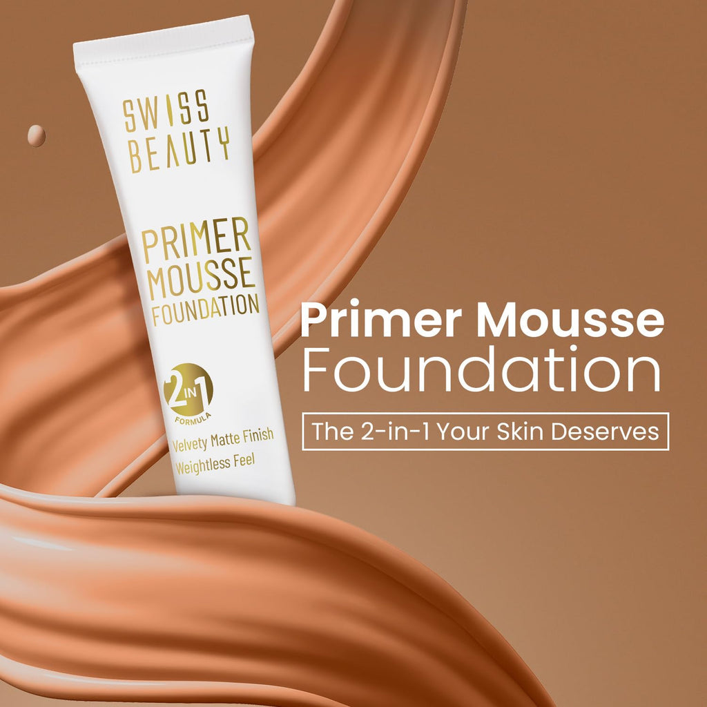 Swiss Beauty Primer Mousse Foundation Weightless Smooth & Velvet Touch, Face Makeup, Rose Blush, 30ml - GLIMMER 