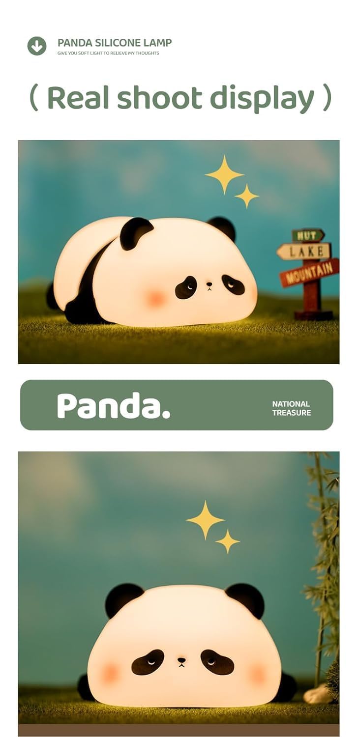 Glimmer18.shop Kids Sleeping Panda Night Light Touch Silicone Animal Night Lamp | Rechargeable LED Bedside Lamp for Children's Bedroom | Ideal Gift for Boys, Girls, Toddlers, and Nursery, White