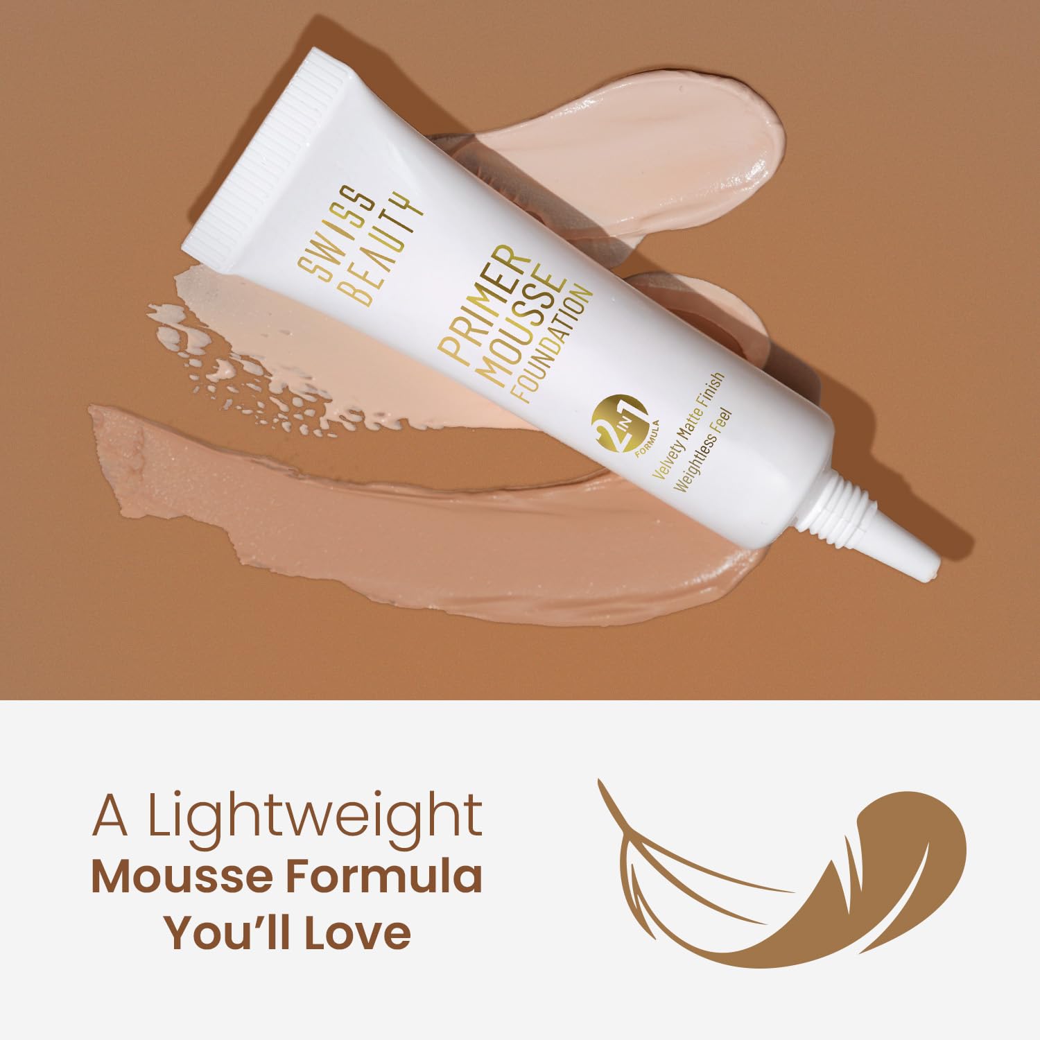 Swiss Beauty Primer Mousse Foundation Weightless Smooth & Velvet Touch, Face Makeup, Rose Blush, 30ml - GLIMMER 