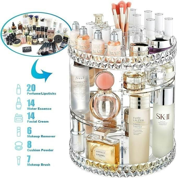 Makeup Organizer Adjustable 360 Rotation Box Case - GLIMMER 