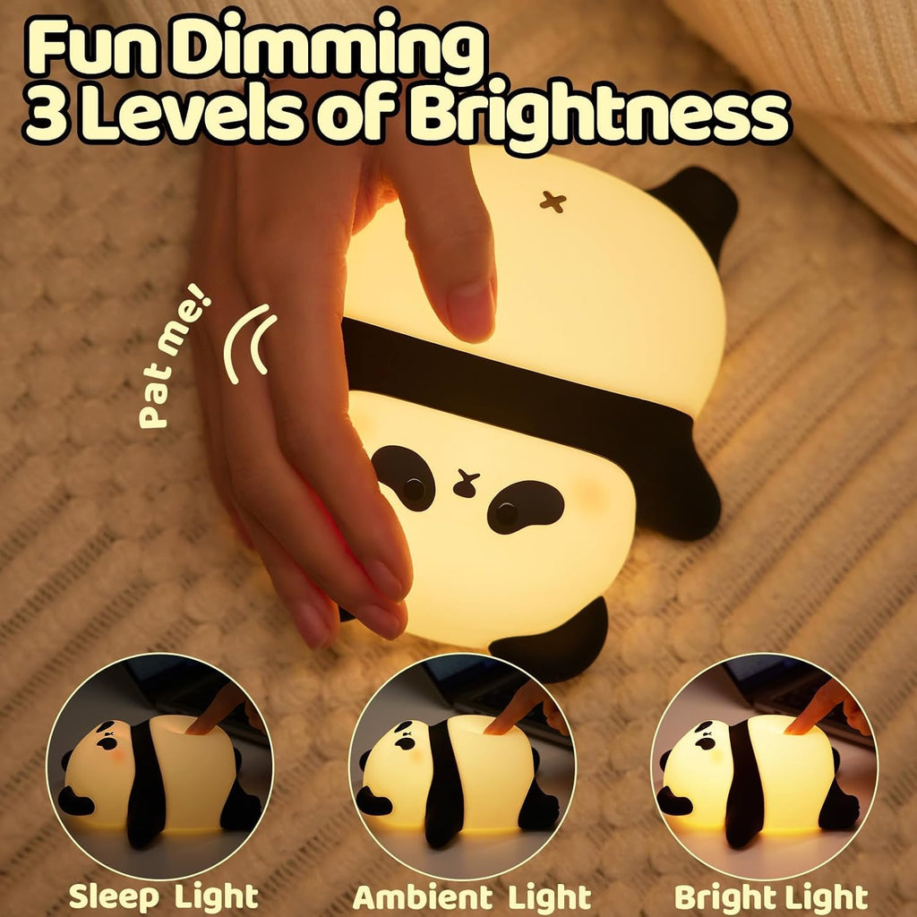 Glimmer18.shop Kids Sleeping Panda Night Light Touch Silicone Animal Night Lamp | Rechargeable LED Bedside Lamp for Children's Bedroom | Ideal Gift for Boys, Girls, Toddlers, and Nursery, White