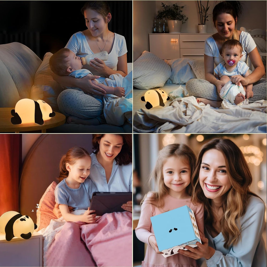 Glimmer18.shop Kids Sleeping Panda Night Light Touch Silicone Animal Night Lamp | Rechargeable LED Bedside Lamp for Children's Bedroom | Ideal Gift for Boys, Girls, Toddlers, and Nursery, White